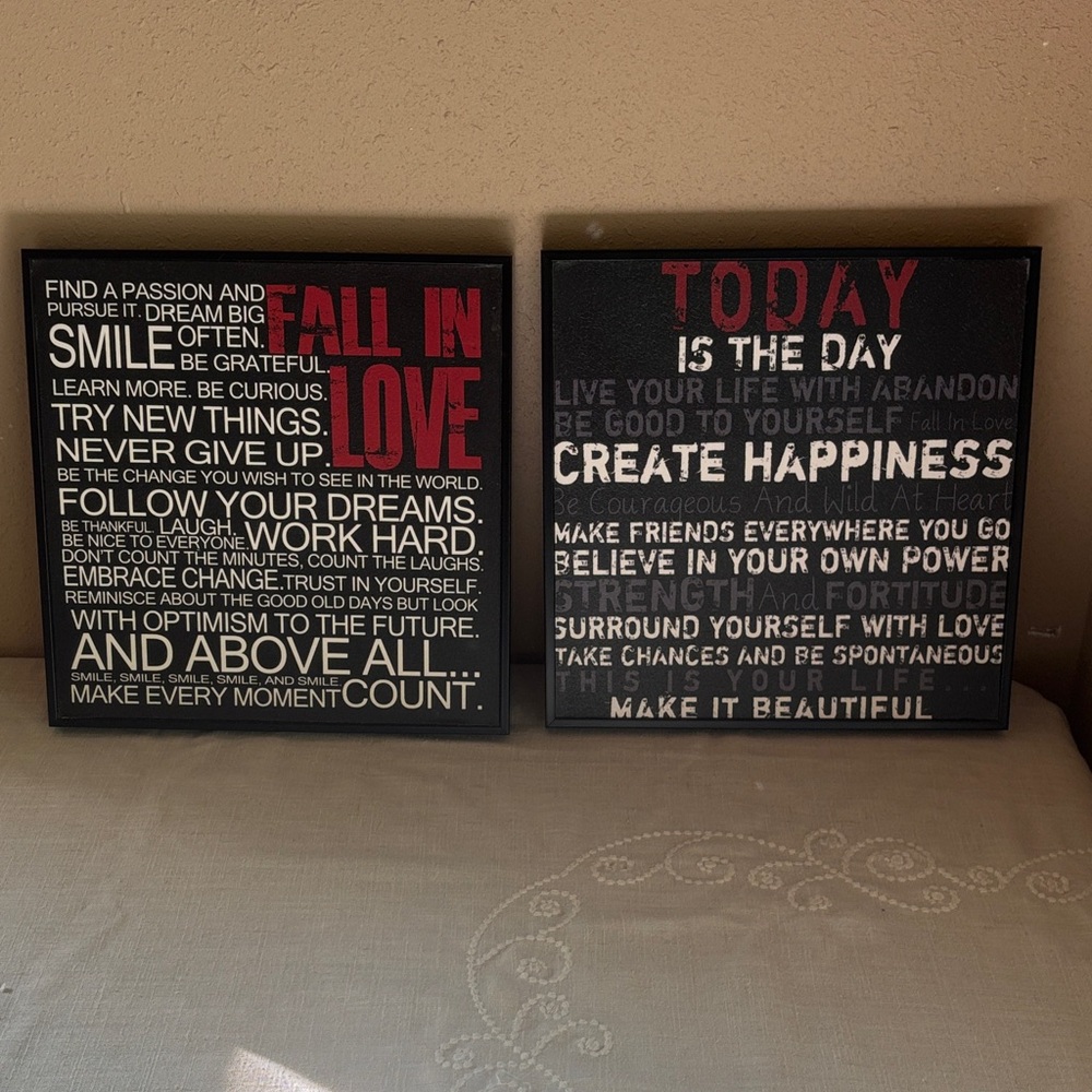 Set of 2 Motivational Wall Art - Black & Red Typographic Prints